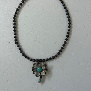 Brown Turquoise Flower Necklace costume jewelry